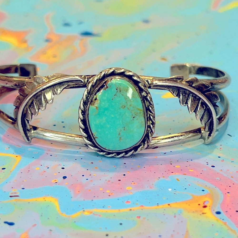 Vintage Sterling and Turquoise Antique Cuff